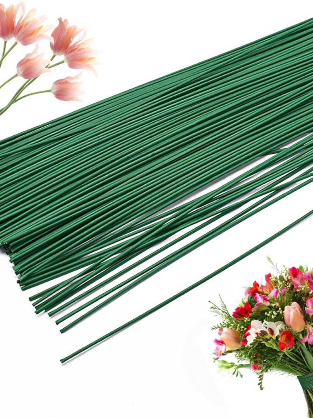 200 PCS 22 Gauge Floral Stem Wire Flower Arrangements and DIY Crafts,Dark Green,